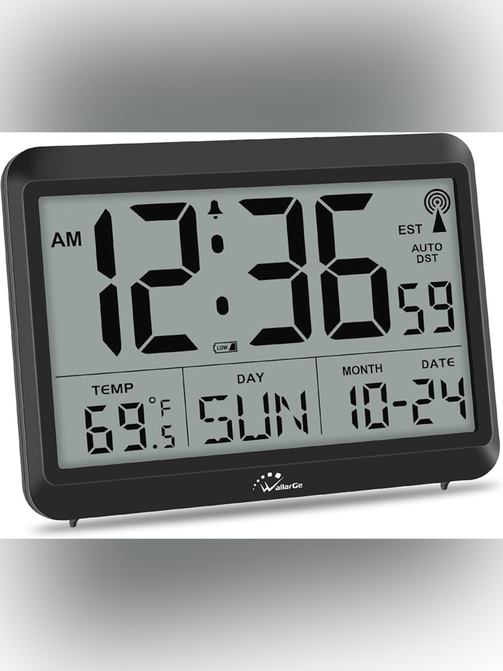 WallarGe Atomic Digital Wall Clock Battery Operated, Self-Setting,